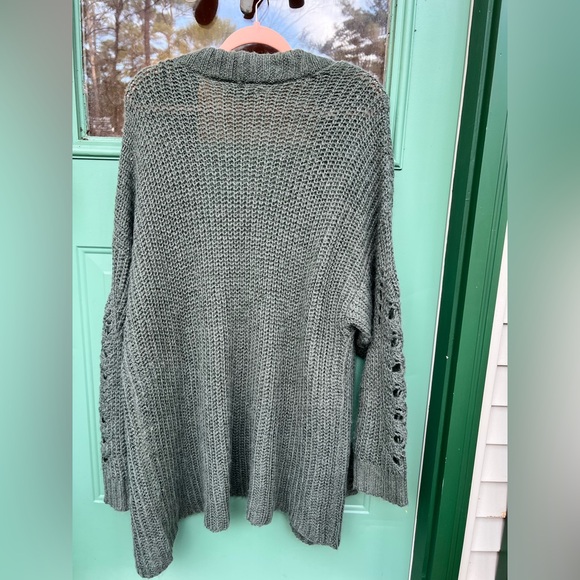 AE Slouchy Chenille Cardigan Open Front Knit Olive Green Large Wool Blend - Picture 7 of 8